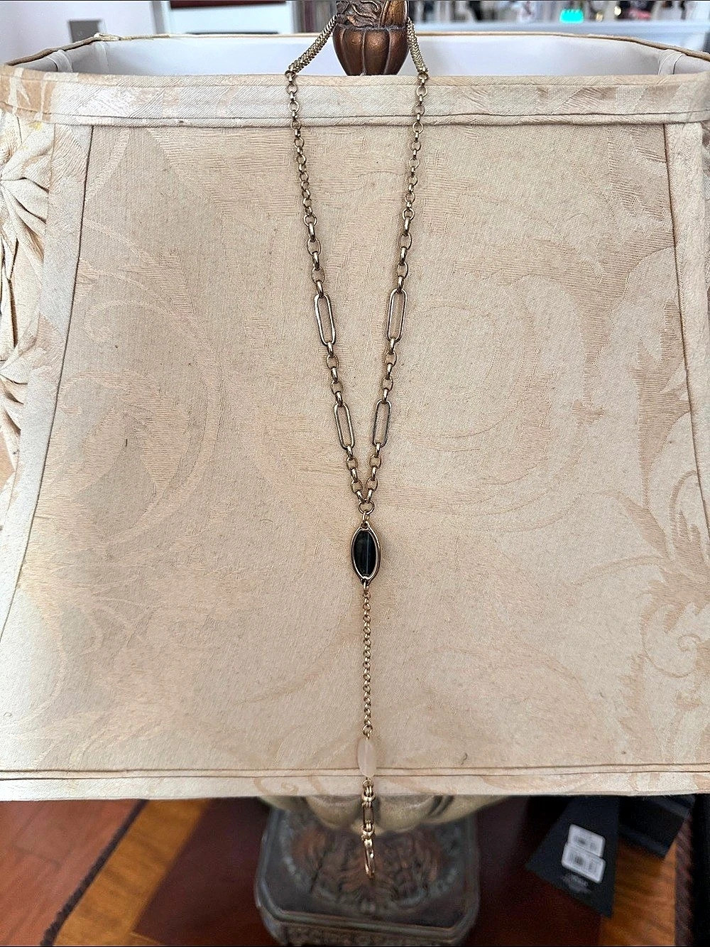 Chico's Long Pendant Statement Necklace in Gold & Black NWT